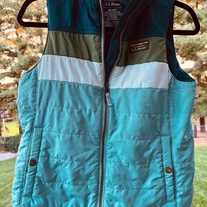 L.L. Bean Women’s Colorblock Puffer Vest - Aqua/Blue and Green
